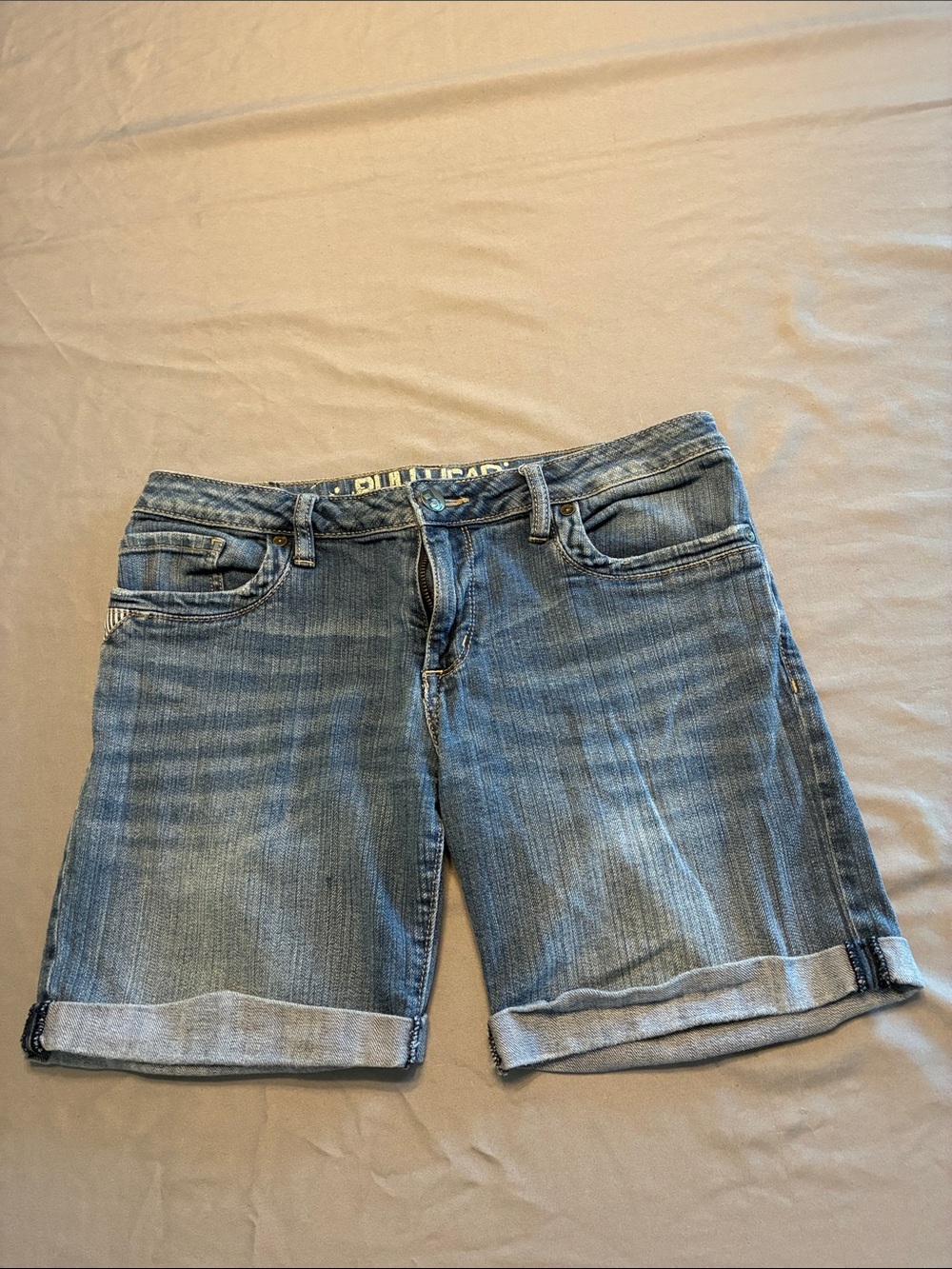 Bullhead Women's Light Blue Denim Bermuda Shorts with Cuffed Hem